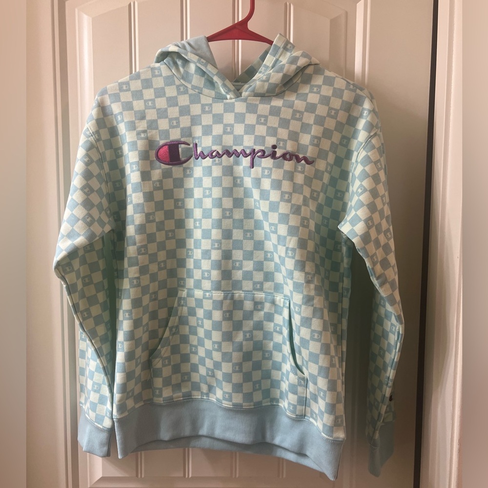 Champion Blue and White Checkered Jacket with Hood